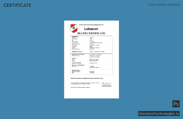 Libanon Sterbeurkunde – Beispielvorschau in Word und PDF